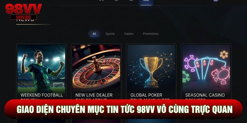 Giao diện chuyên mục tin tức 98VV vô cùng trực quan