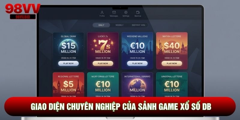 Giao diện chuyên nghiệp của sảnh game Xổ số DB
