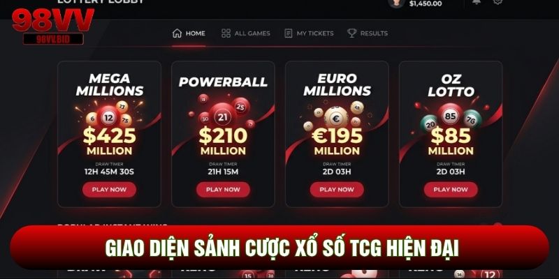 Giao diện sảnh cược Xổ số TCG hiện đại